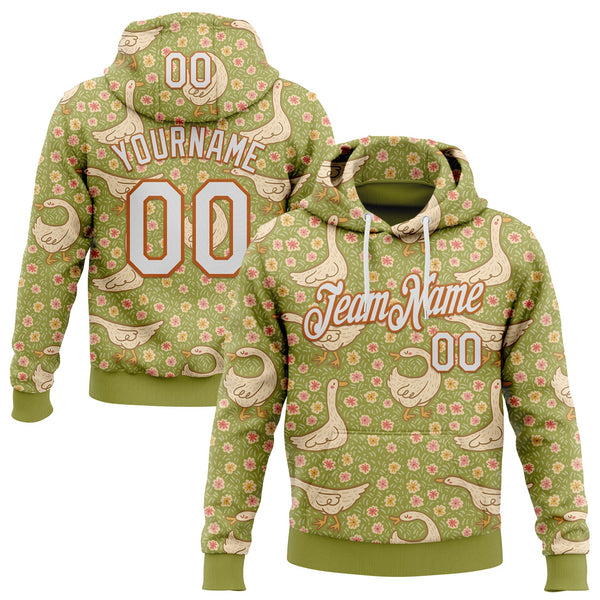 Custom Stitched Green White-Texas Orange 3D Emi Bee Meadow Goose Sports Pullover Sweatshirt Hoodie
