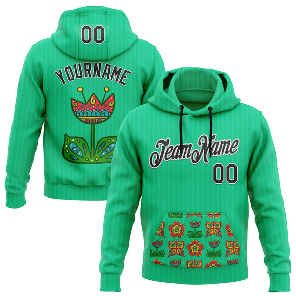 Custom Stitched Green Black-White 3D Emi Bee Butterfly Flower Sports Pullover Sweatshirt Hoodie