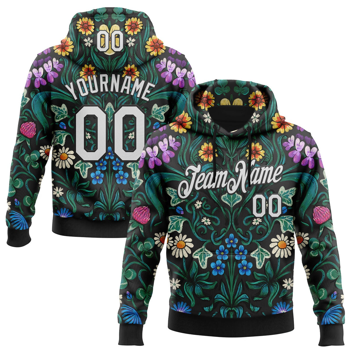Custom Stitched Black White 3D Emi Bee Floriography Sports Pullover Sweatshirt Hoodie