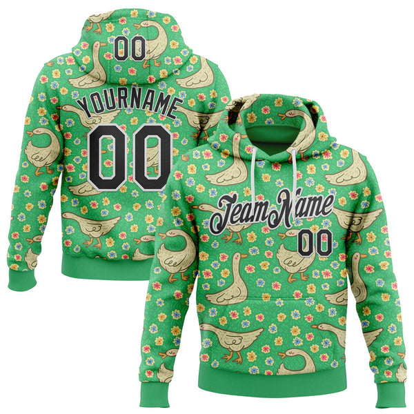 Custom Stitched Green Black-White 3D Emi Bee Meadow Geese Sports Pullover Sweatshirt Hoodie