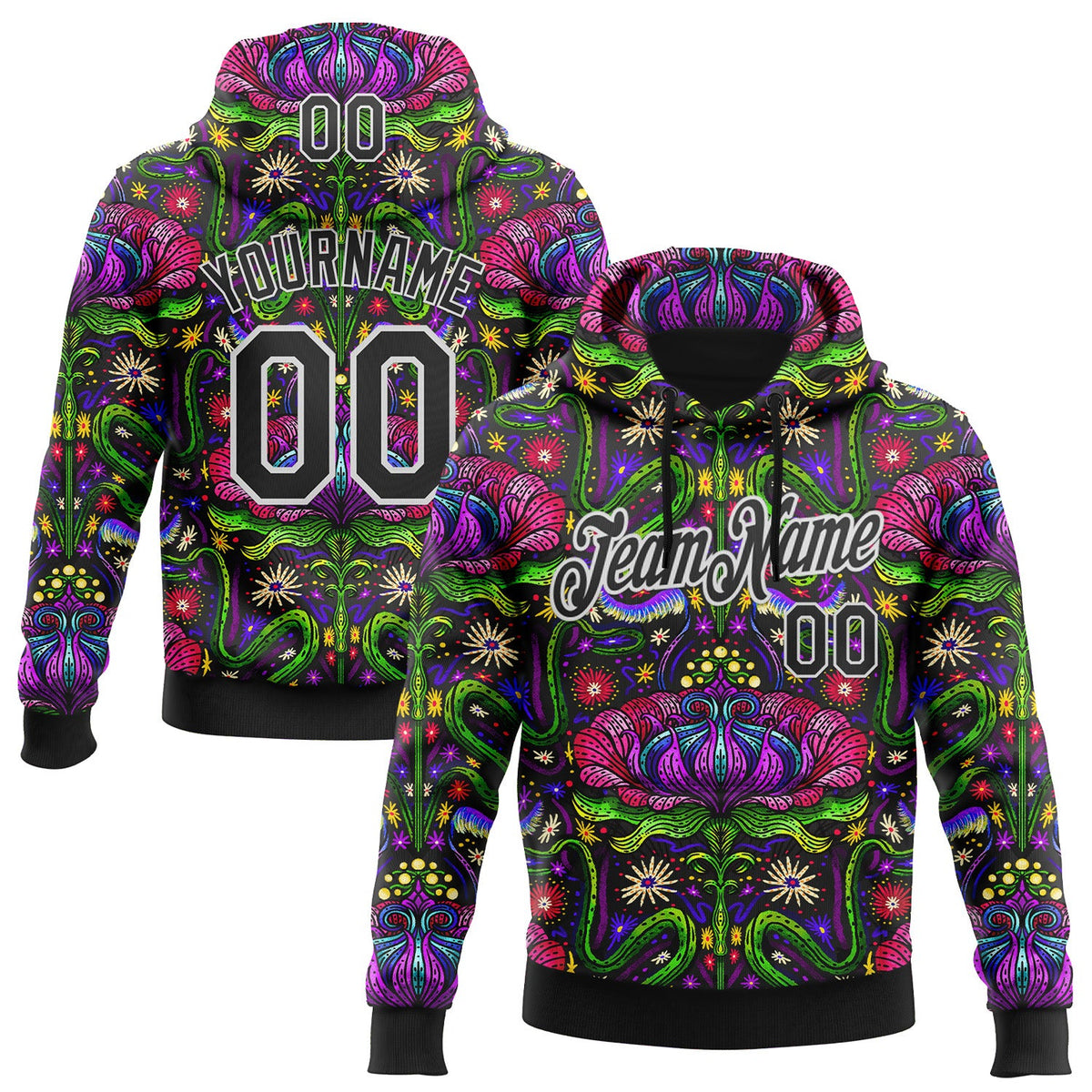 Custom Stitched Black White 3D Emi Bee Otherworldly Botanicals Sports Pullover Sweatshirt Hoodie