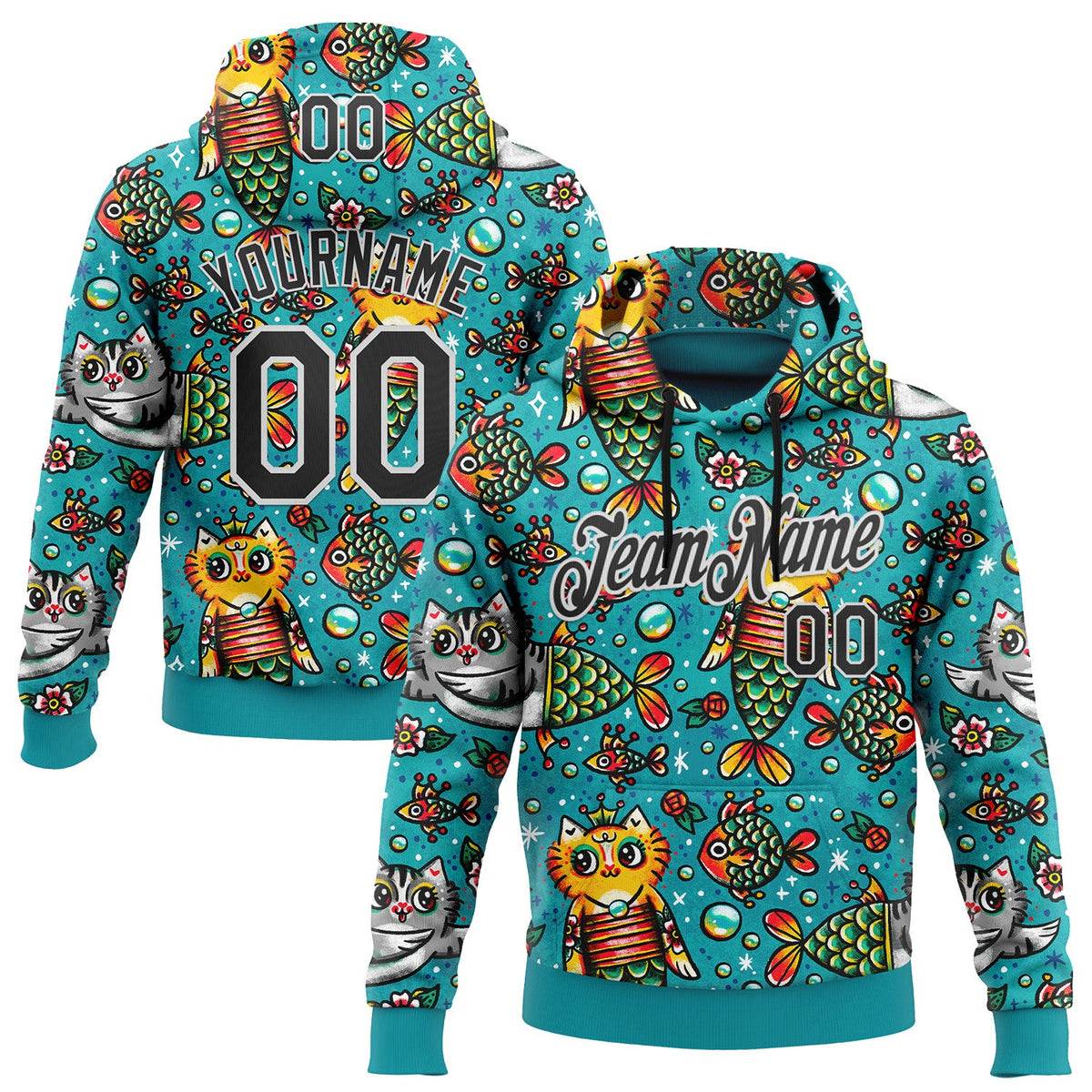 Custom Stitched Blue Black-White 3D Emi Bee Purrmaids Sports Pullover Sweatshirt Hoodie