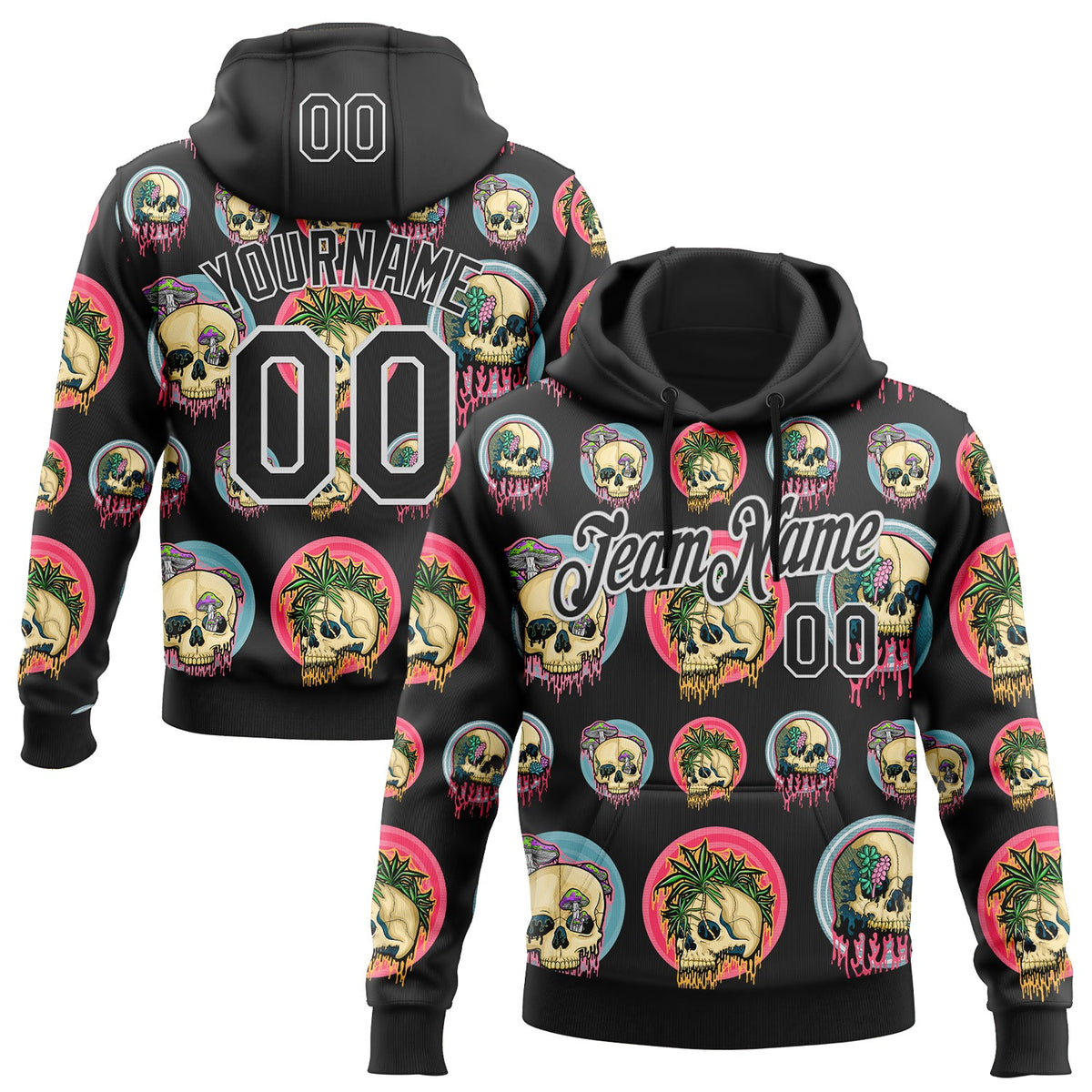 Custom Stitched Black Black-White 3D Illymakes Drippy Skull Sports Pullover Sweatshirt Hoodie