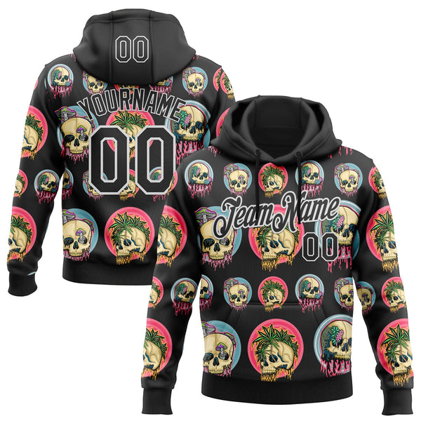 Custom Stitched Black Black-White 3D Illymakes Drippy Skull Sports Pullover Sweatshirt Hoodie