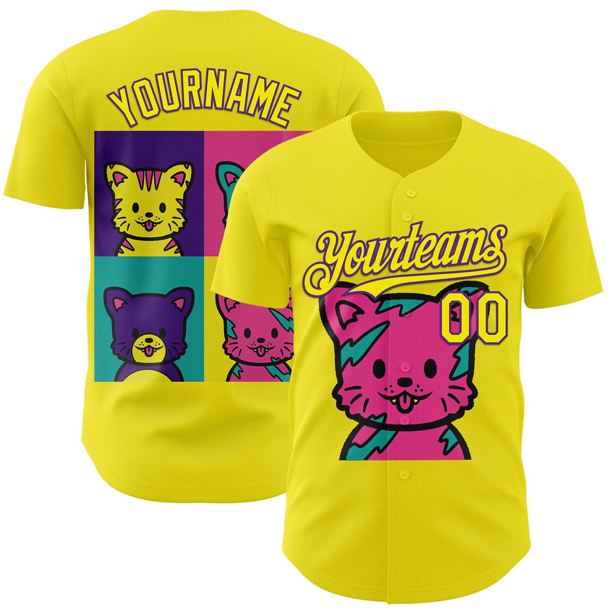 Custom Light Yellow Light Yellow-Purple 3D Tobe Fonseca Cat Warhol Pop Art Authentic Baseball Jersey