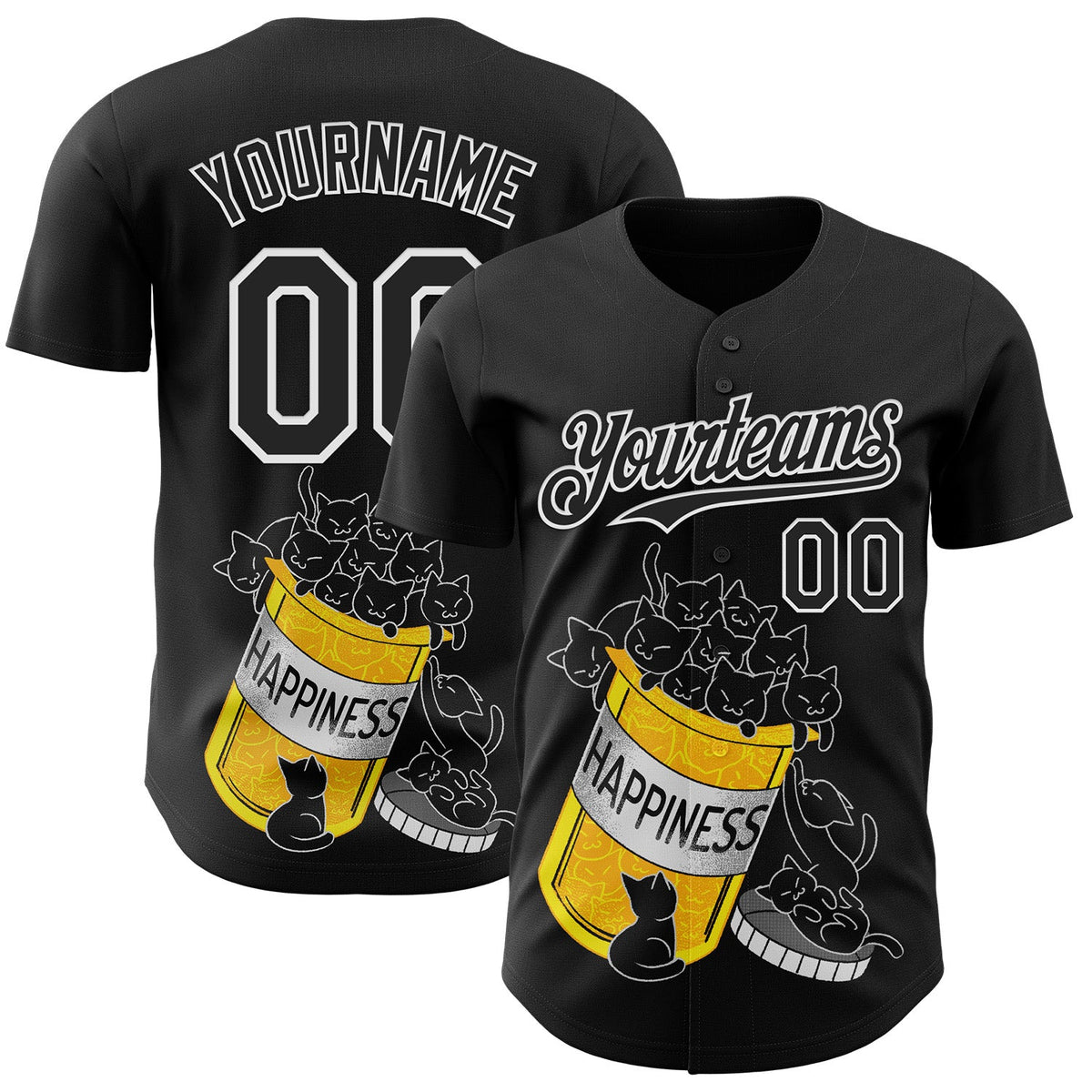 Custom Black Black-White 3D Tobe Fonseca Cats Are My Happiness Medicine Authentic Baseball Jersey