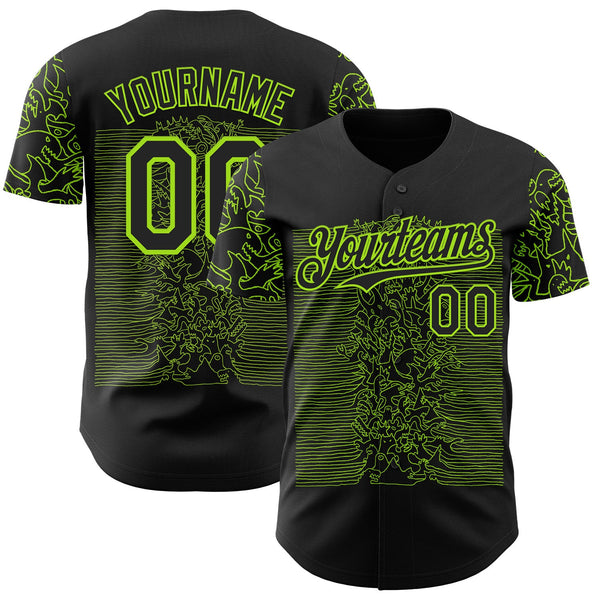 Custom Black Black-Neon Green 3D Tobe Fonseca Dinosaur Joy Division Authentic Baseball Jersey