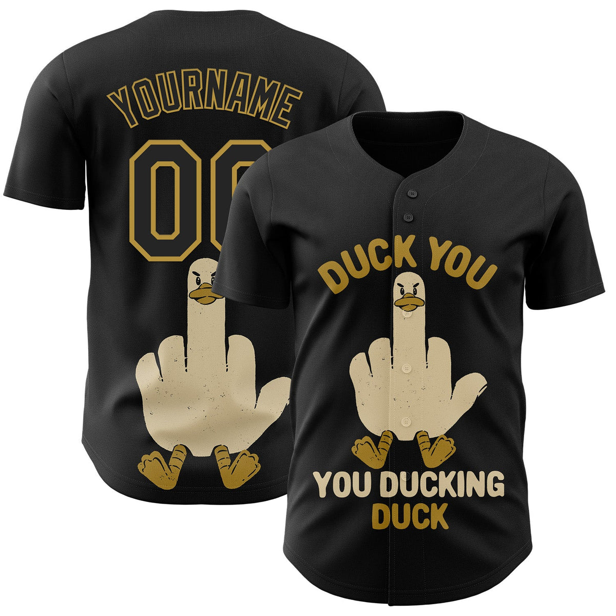 Custom Black Black-Old Gold 3D Tobe Fonseca Duck You Funny Duck Authentic Baseball Jersey