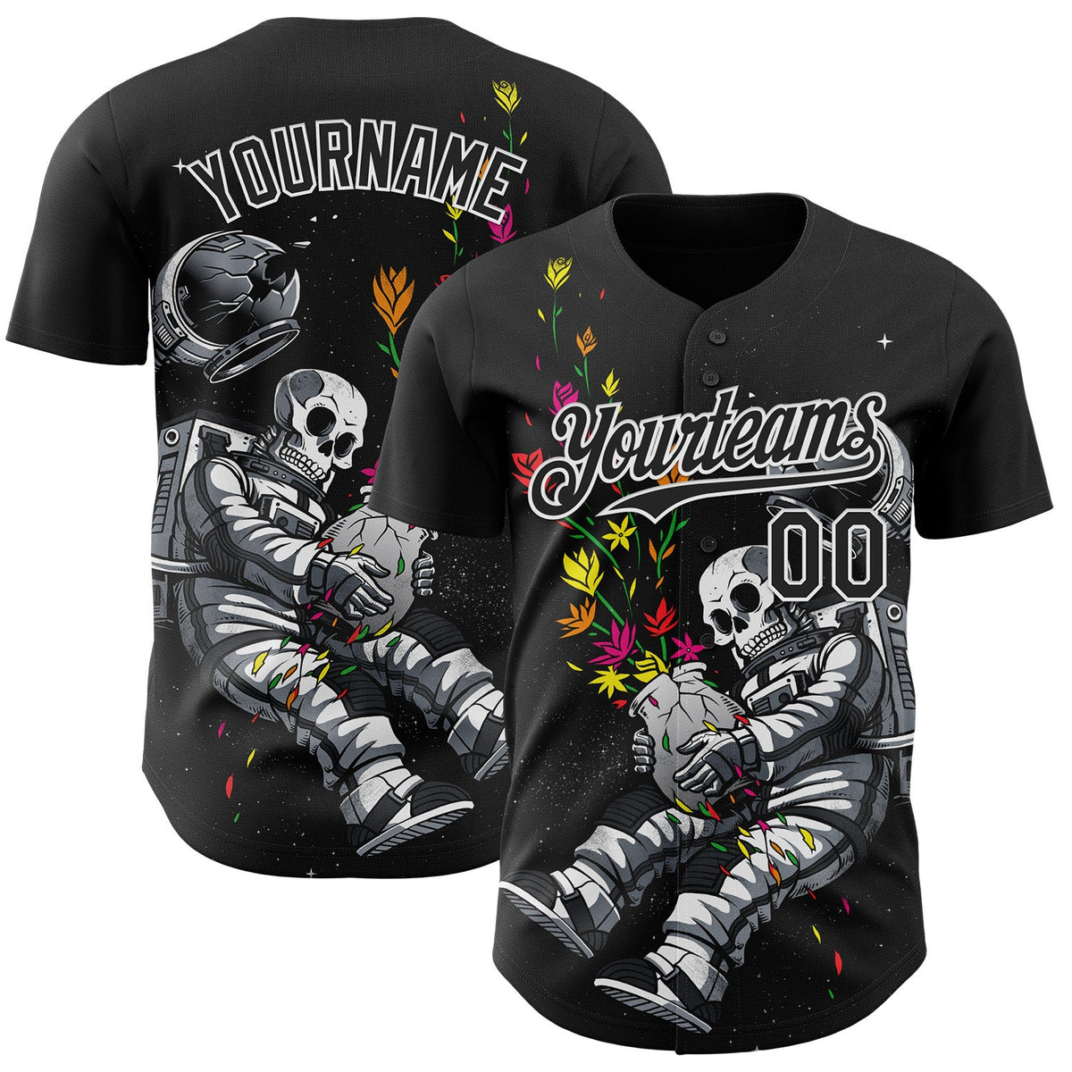 Custom Black Black-White 3D Tobe Fonseca End of Humanity Astronaut Authentic Baseball Jersey