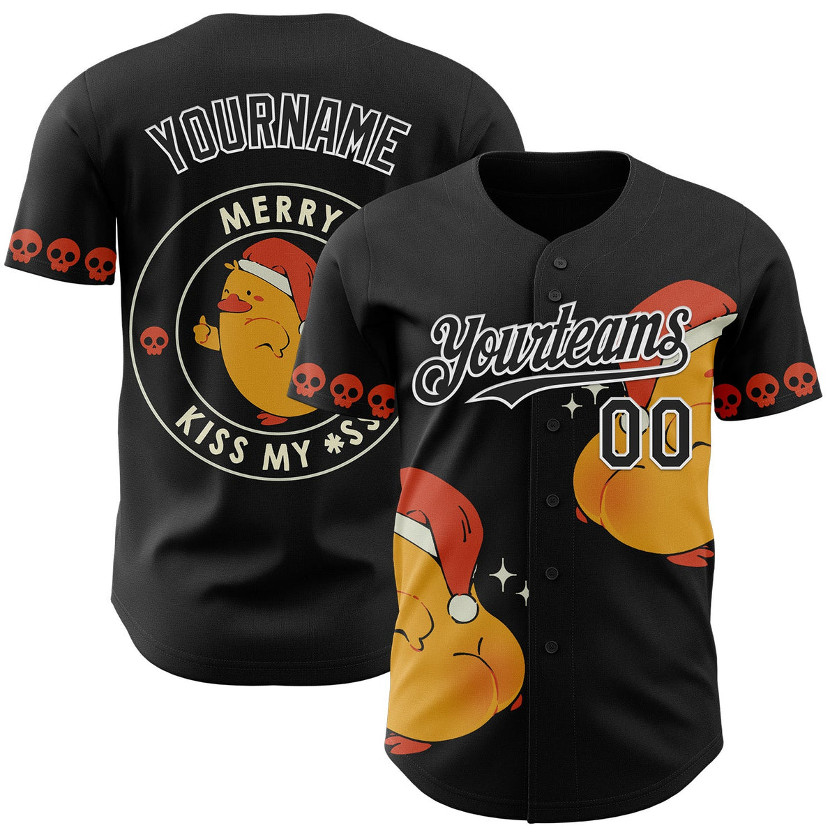 Custom Black Black-White 3D Tobe Fonseca Merry Kiss My_SS Funny Duck Authentic Baseball Jersey