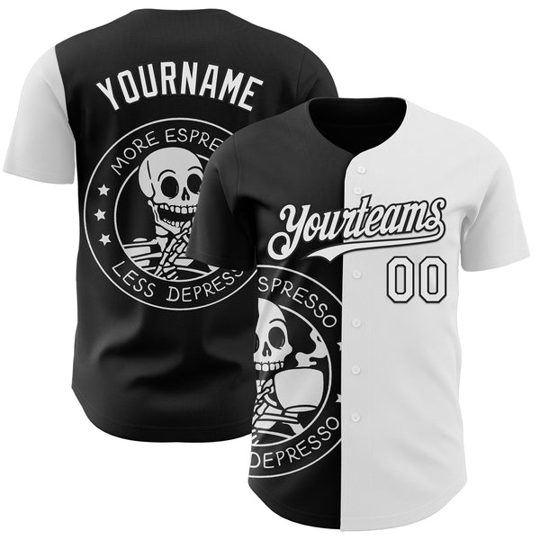 Custom Black White-Black 3D Tobe Fonseca More Espresso Less Depresso Authentic Baseball Jersey