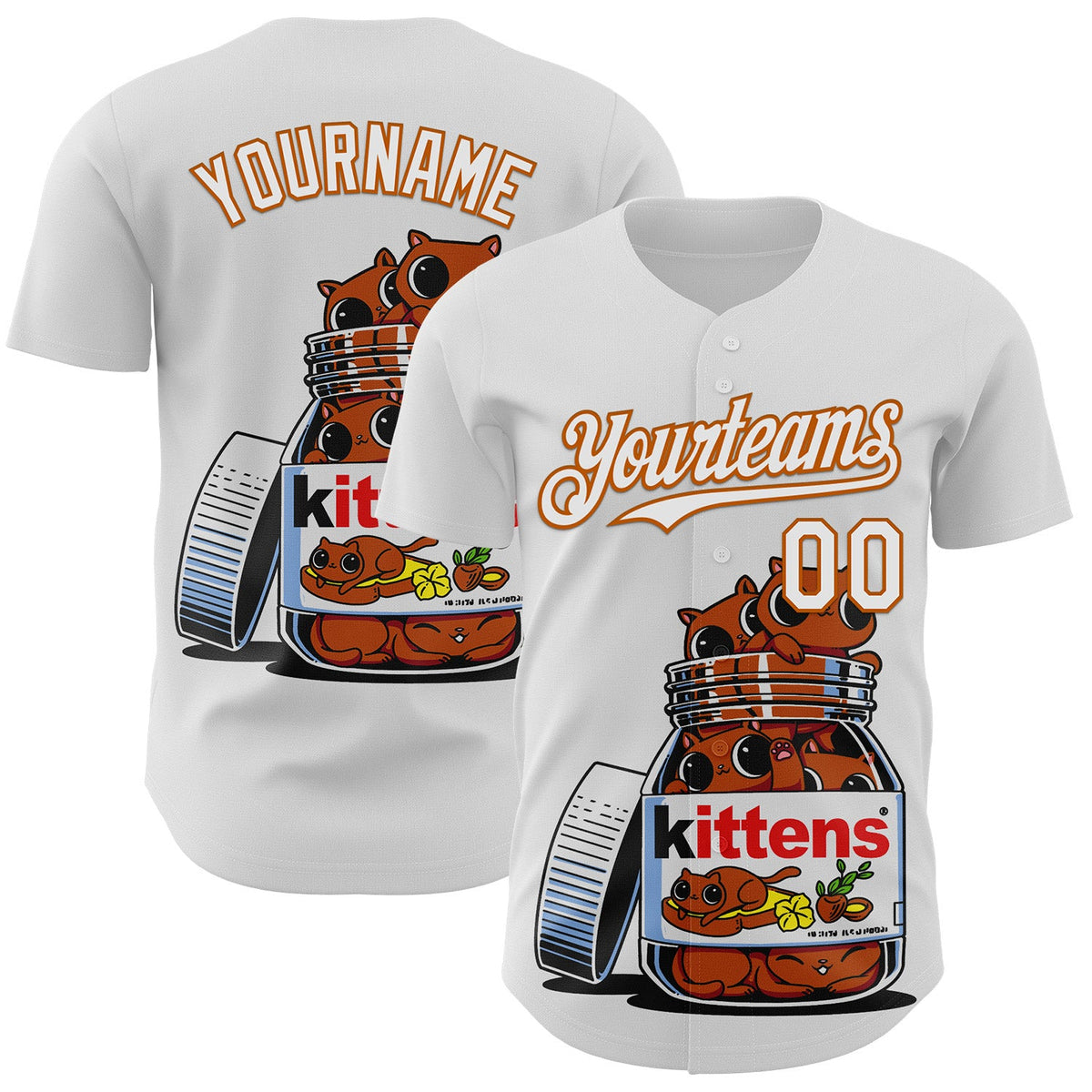 Custom White White-Texas Orange 3D Tobe Fonseca Nutella Cat Authentic Baseball Jersey