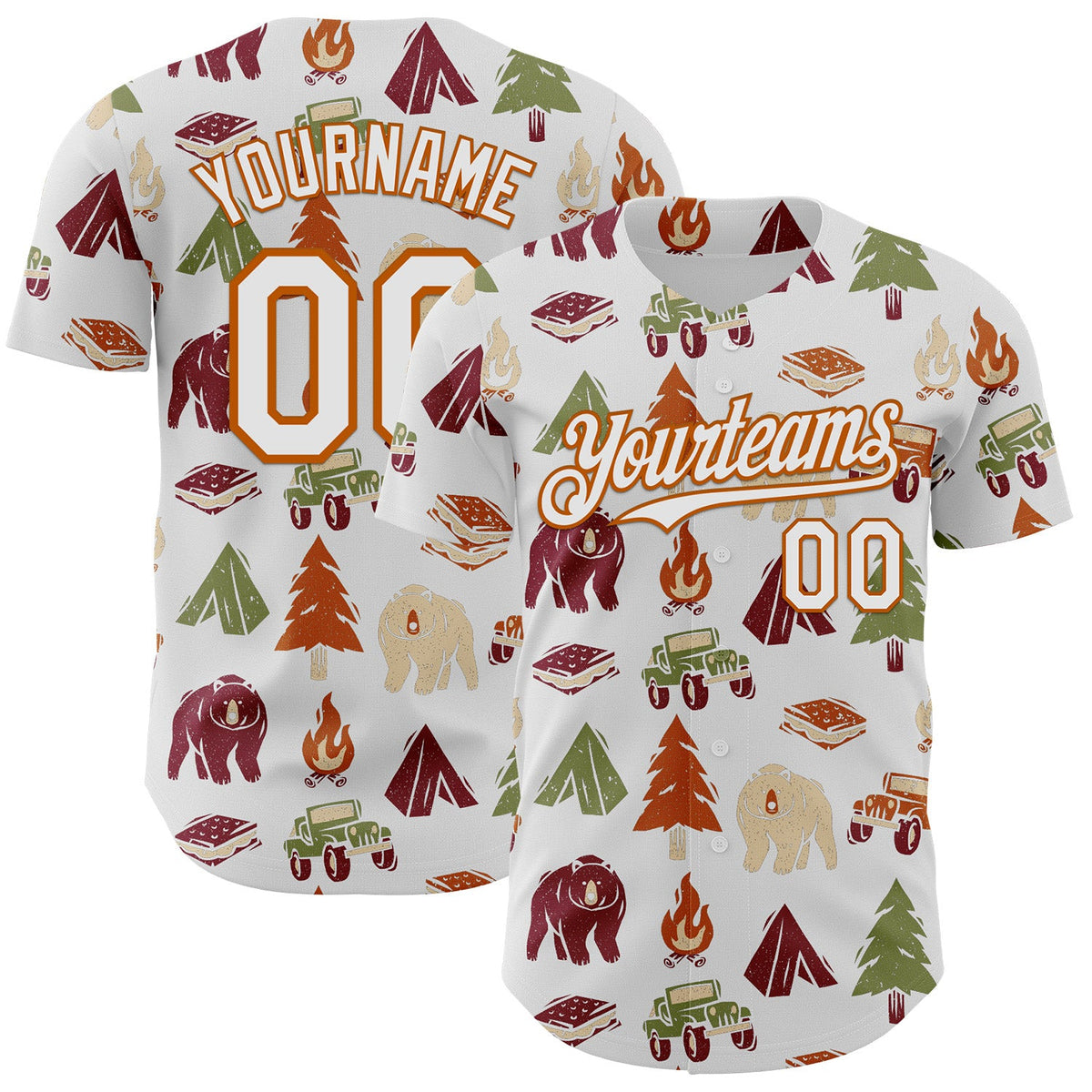 Custom White White-Texas Orange 3D Tobe Fonseca Camping Tree Fire Smores Tents Authentic Baseball Jersey