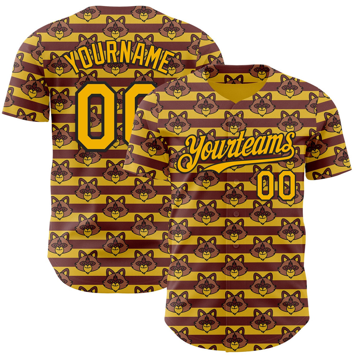 Custom Gold Black 3D Tobe Fonseca Raccoon Face Lines Authentic Baseball Jersey