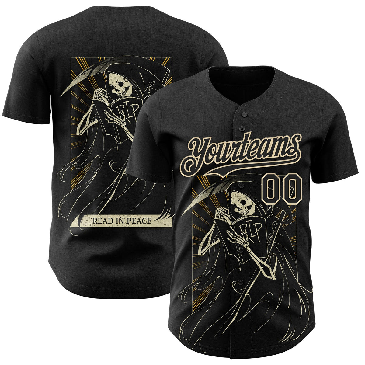 Custom Black Black-Cream 3D Tobe Fonseca Read in Peace Death Book Reader Authentic Baseball Jersey