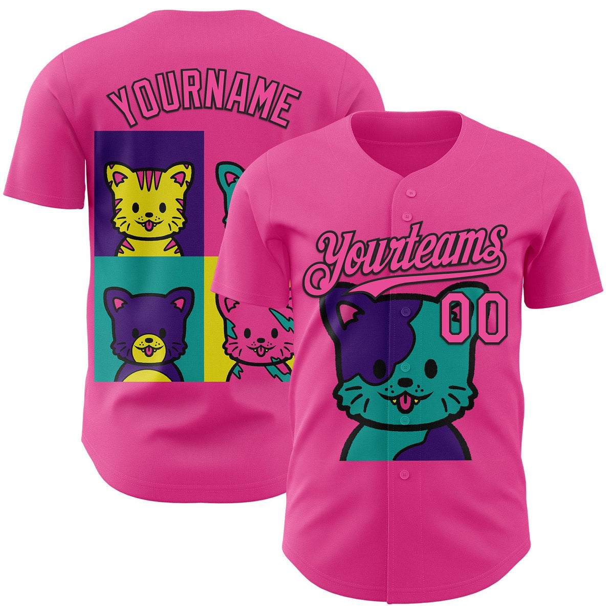 Custom Pink Pink-Black 3D Tobe Fonseca Cat Warhol Pop Art Authentic Baseball Jersey