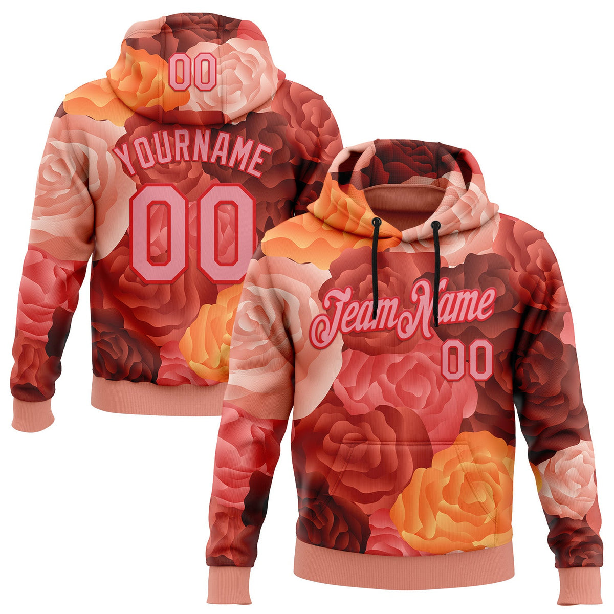 Custom Stitched Red Medium Pink-Fire Red 3D Ambartive Rose Pattern Sports Pullover Sweatshirt Hoodie