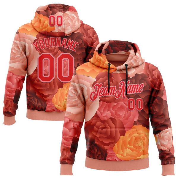 Custom Stitched Red Fire Red-Medium Pink 3D Ambartive Rose Pattern Sports Pullover Sweatshirt Hoodie