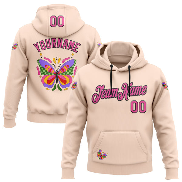 Custom Stitched Pink Black 3D Ambartive Butterfly Pattern Sports Pullover Sweatshirt Hoodie