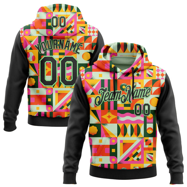 Custom Stitched Black Pea Green 3D Ambartive Abstract Shapes Pattern Sports Pullover Sweatshirt Hoodie
