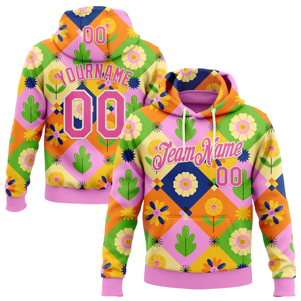 Custom Stitched Pink Cream 3D Ambartive Abstract Flowers Pattern Sports Pullover Sweatshirt Hoodie