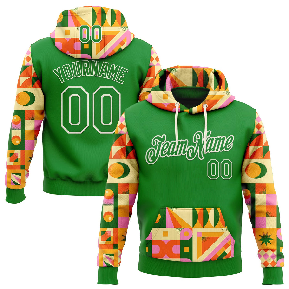 Custom Stitched Grass Green Cream 3D Ambartive Abstract Geometric Pattern Sports Pullover Sweatshirt Hoodie