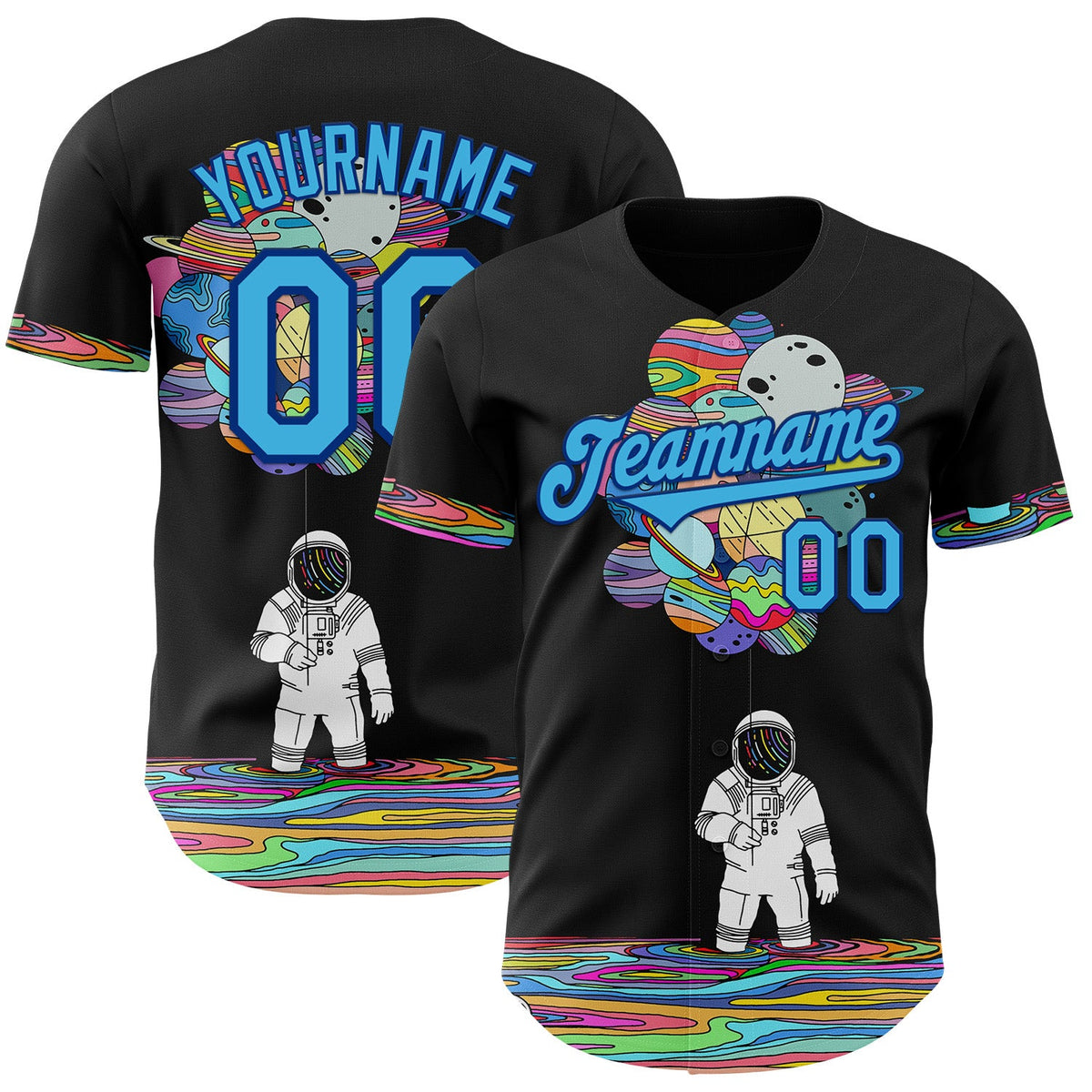 Custom Black Sky Blue-Royal Ninhol Astronaut Authentic Baseball Jersey