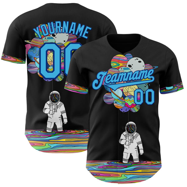 Custom Black Sky Blue-Royal Ninhol Astronaut Authentic Baseball Jersey
