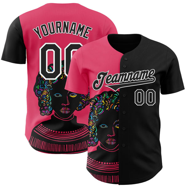 Custom Black Neon Pink-White Ninhol Black Beauty Authentic Baseball Jersey