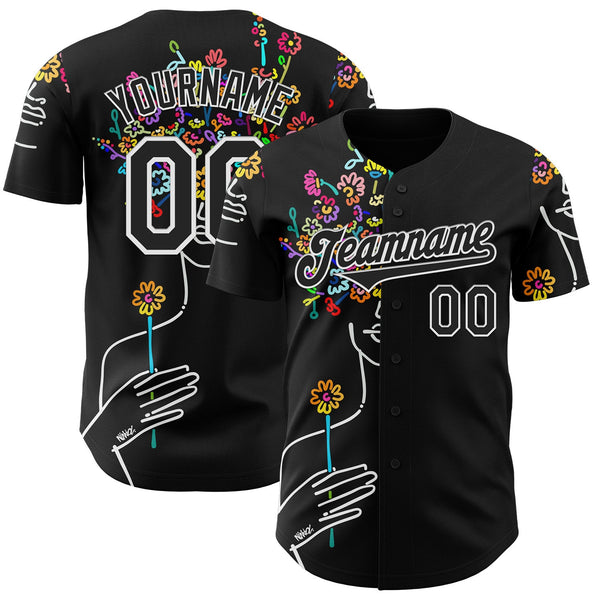 Custom Black White Ninhol Bloom Authentic Baseball Jersey