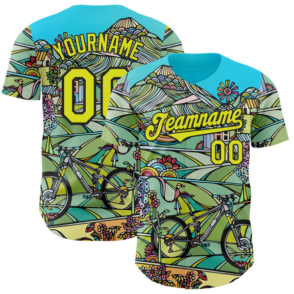 Custom Blue Neon Yellow-Black Ninhol Full Authentic Baseball Jersey