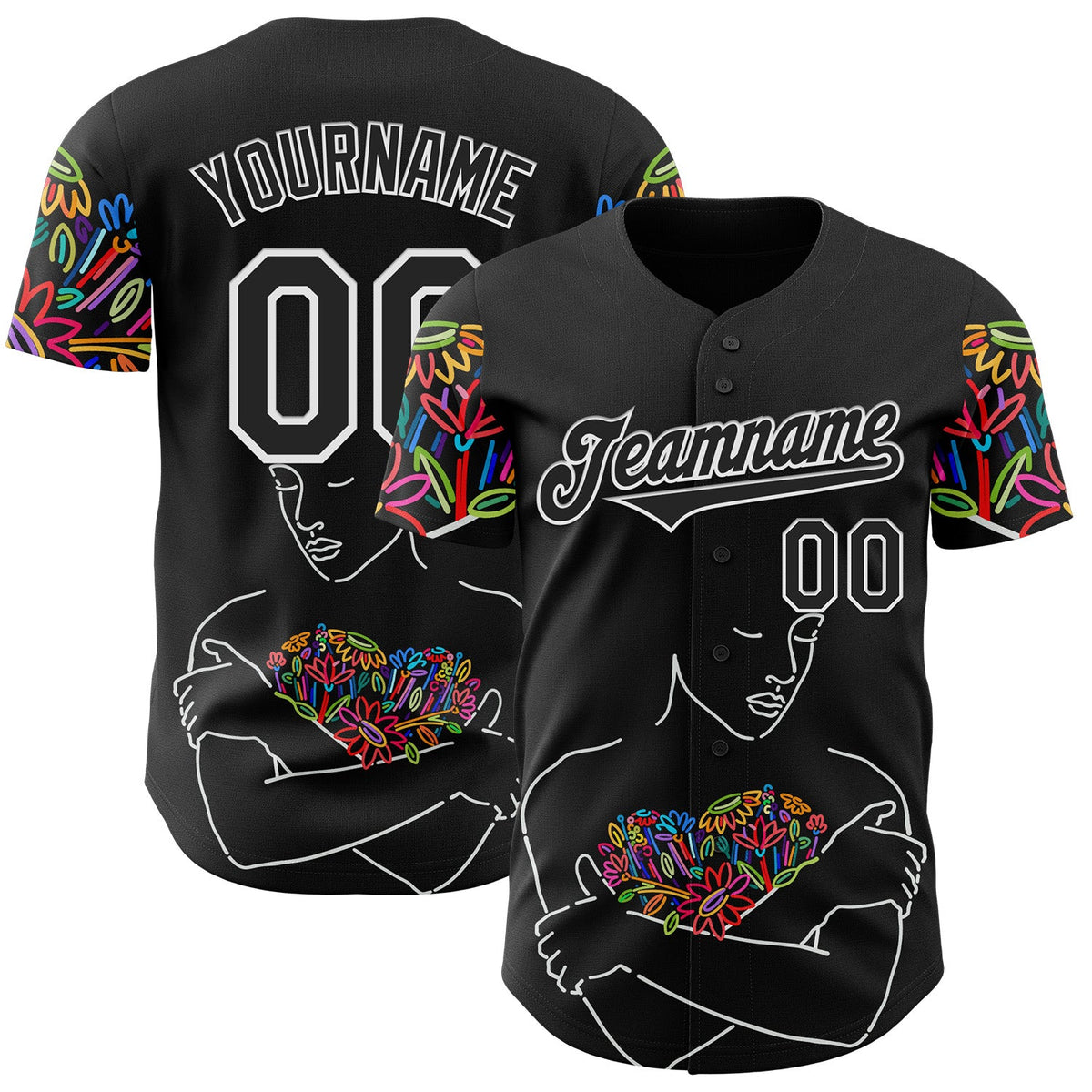 Custom Black White Ninhol Hug Heart Authentic Baseball Jersey