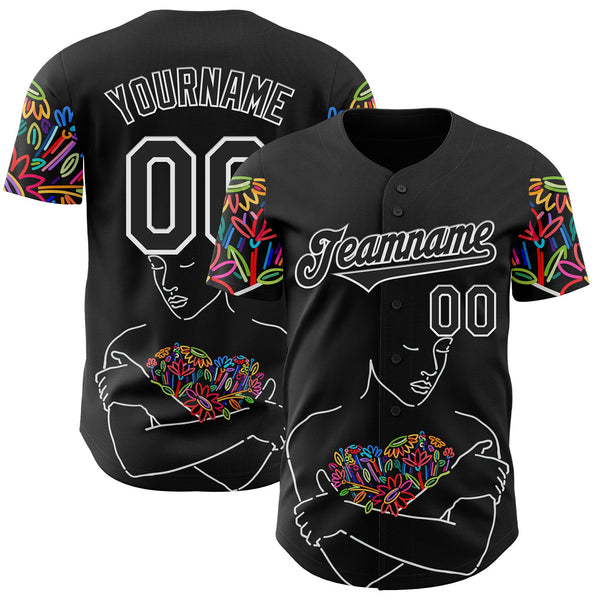 Custom Black White Ninhol Hug Heart Authentic Baseball Jersey