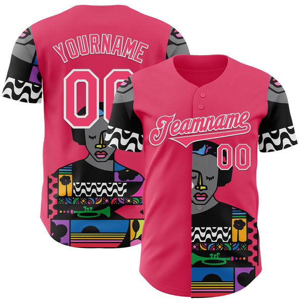Custom Neon Pink White Ninhol Jazz Authentic Baseball Jersey