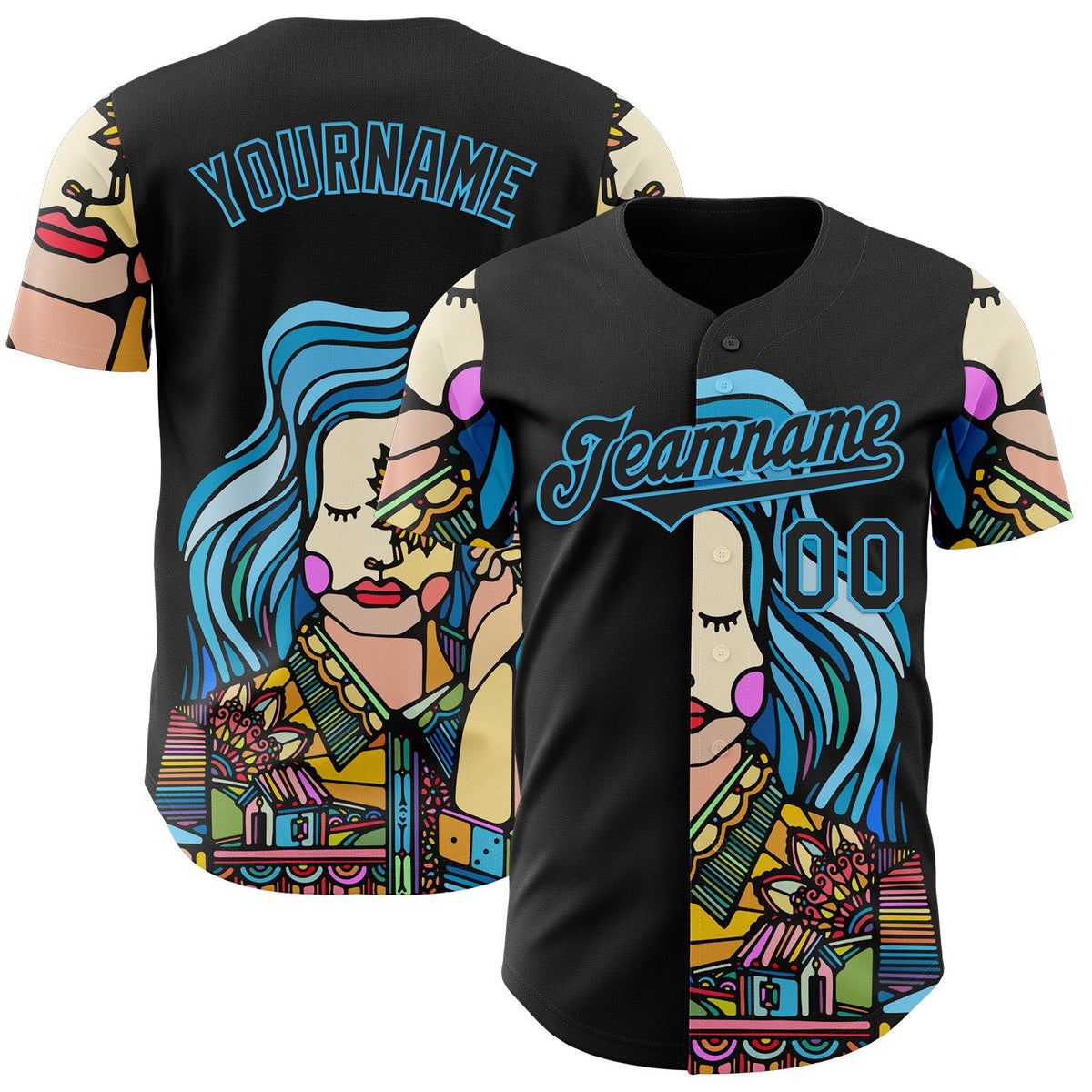 Custom Black Sky Blue Ninhol Night Lights Authentic Baseball Jersey
