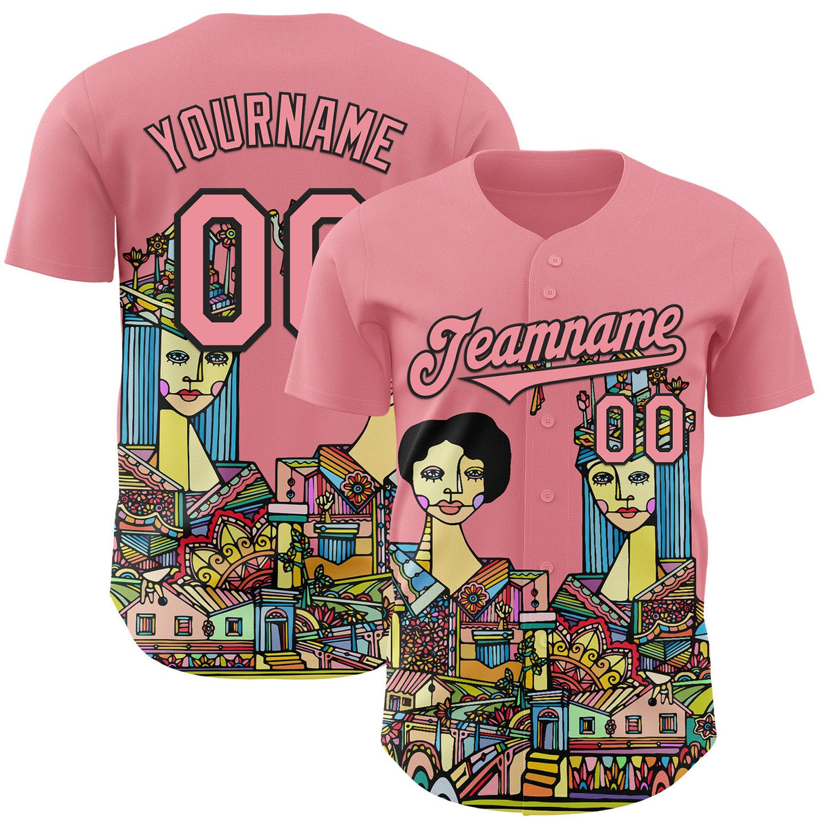 Custom Medium Pink Black Ninhol Portrait of A Couple Authentic Baseball Jersey