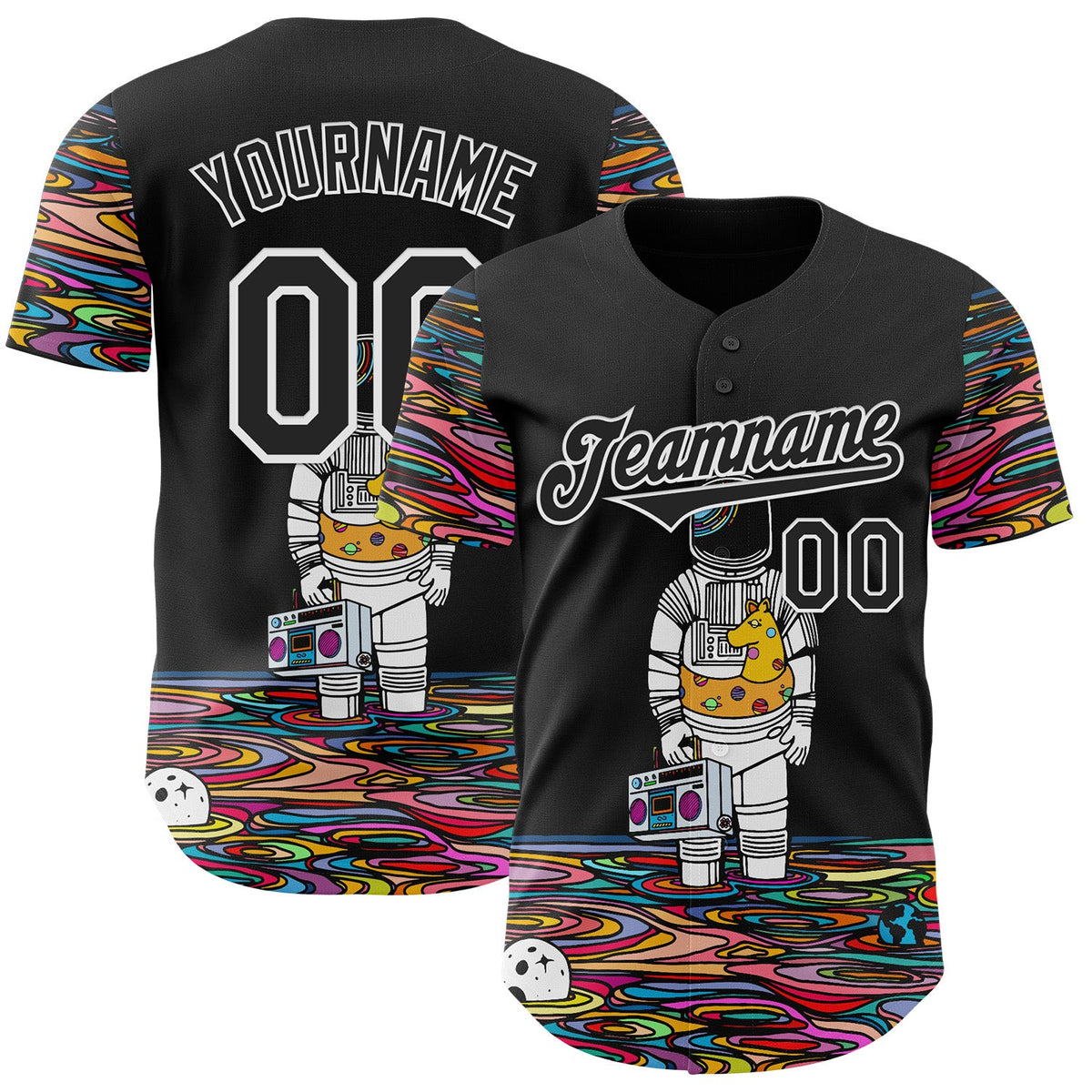 Custom Black White Ninhol Space Vacation Authentic Baseball Jersey