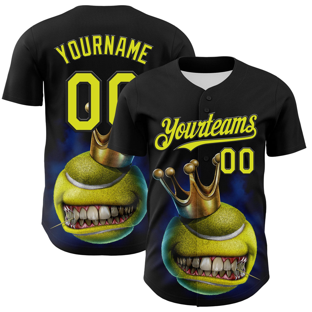 Custom Black Neon Yellow Tom Wood Crown Tennis Ball Authentic Baseball Jersey