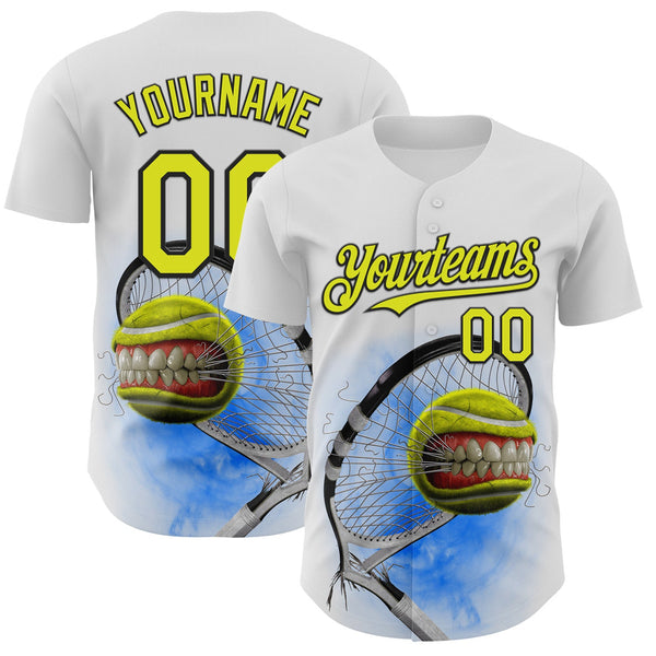 Custom White Neon Yellow-Black Tom Wood Monster Tennis Ball Authentic Baseball Jersey