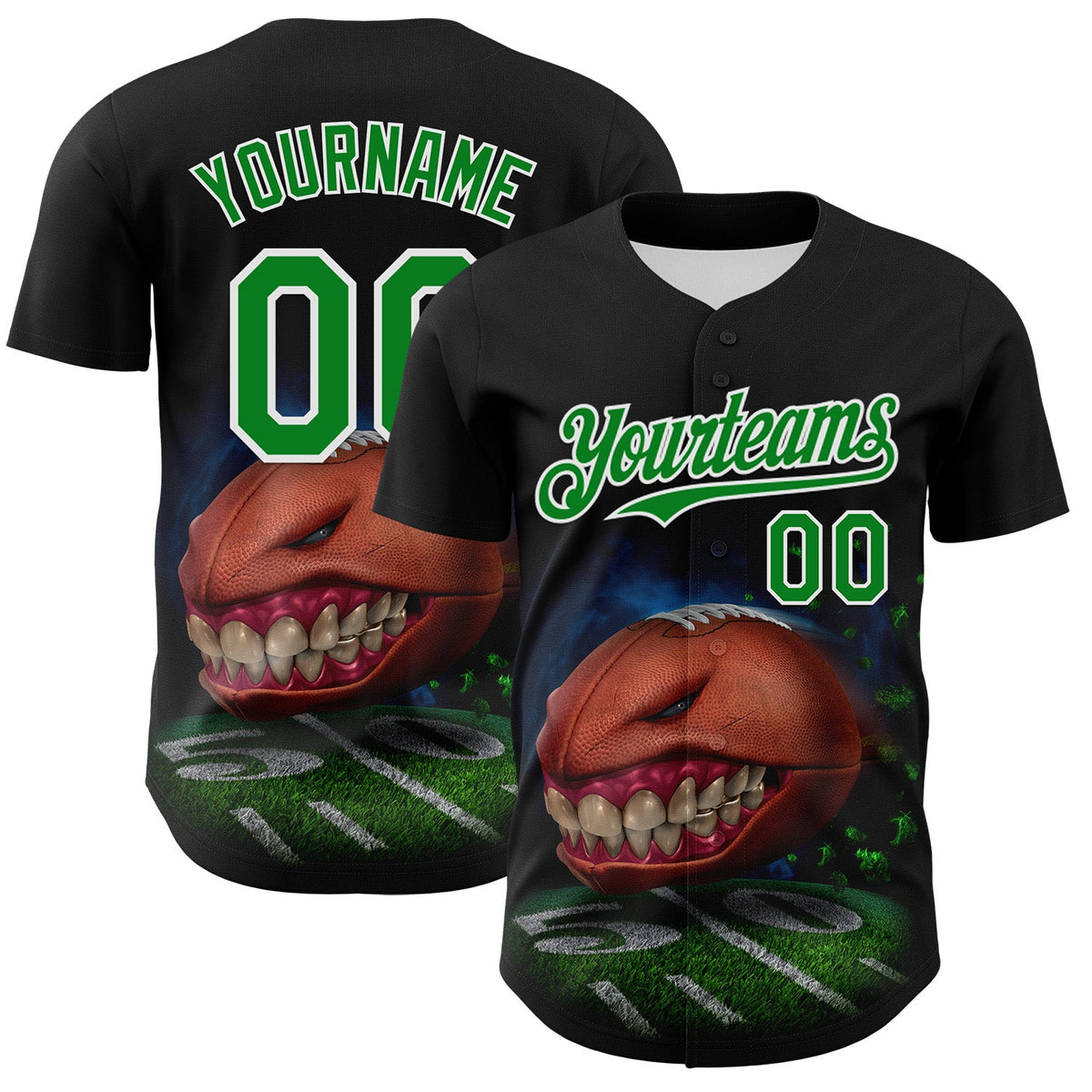 Custom Black Grass Green-White Tom Wood Monster Football Authentic Baseball Jersey