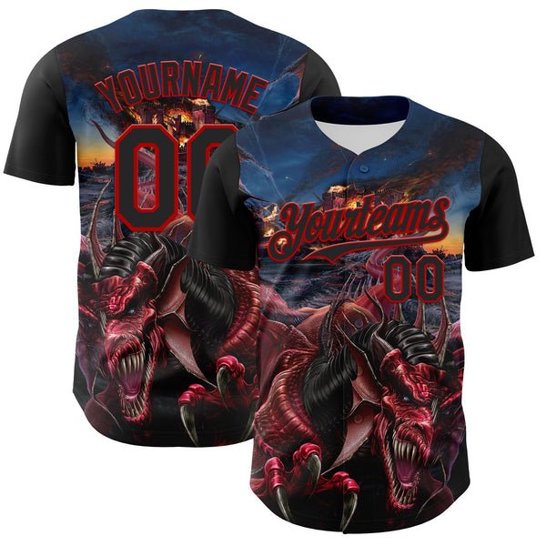 Custom Black Red Tom Wood Dragon's Night Authentic Baseball Jersey