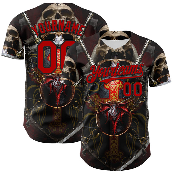 Custom Black Red Tom Wood Dragon Shield Authentic Baseball Jersey