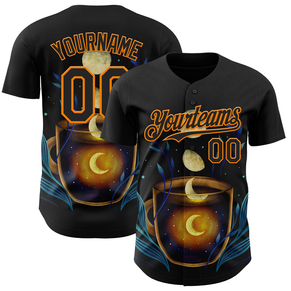 Custom Black Bay Orange Episodic Drawing A Cup Of Moon Shine Authentic Baseball Jersey