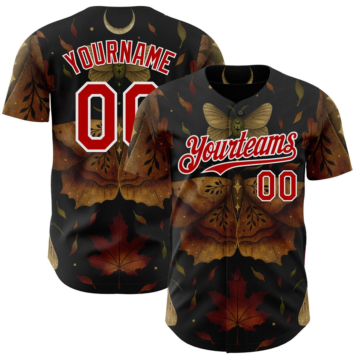 Custom Black Red-White Episodic Drawing Autumn Moth Authentic Baseball Jersey