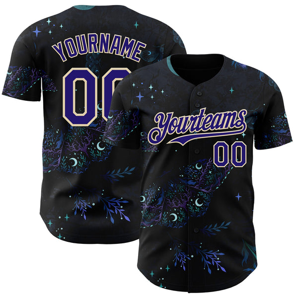 Custom Black Dark Purple-Cream Episodic Drawing Black Witch Authentic Baseball Jersey