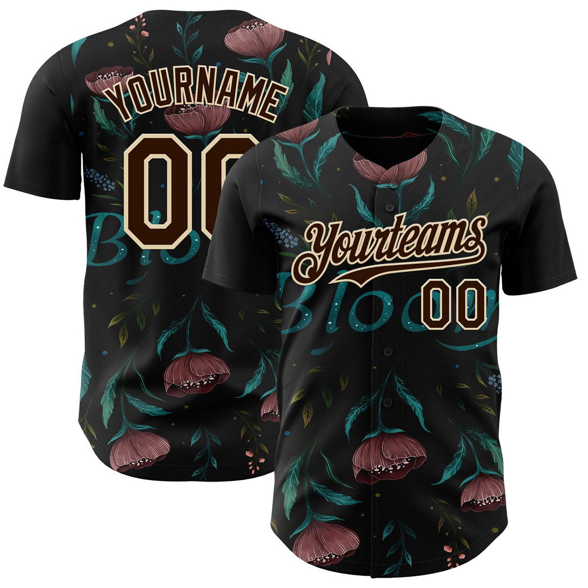 Custom Black Brown-Cream Episodic Drawing Bloom Authentic Baseball Jersey