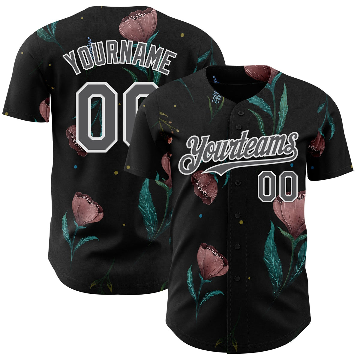 Custom Black Steel Gray-White Episodic Drawing Bloom Authentic Baseball Jersey