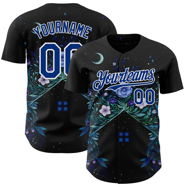 Custom Black Royal-White Episodic Drawing Bloom Authentic Baseball Jersey