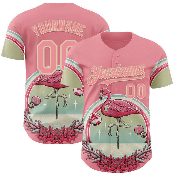 Custom Medium Pink-City Cream Buba Viedma Flamingo Badge Authentic Baseball Jersey