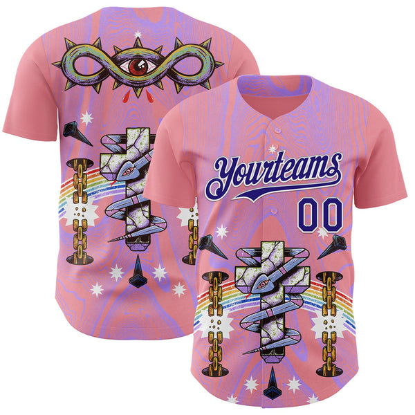 Custom Medium Pink Dark Purple-White Buba Viedma Pain 01 Authentic Baseball Jersey